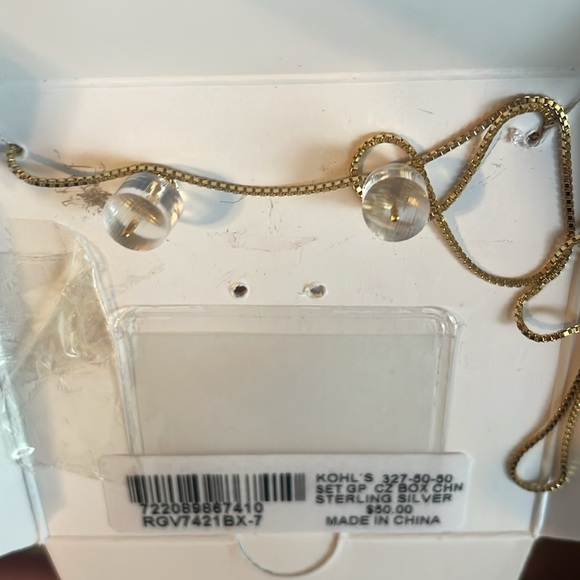 PRIMROSE women’s Earrings necklace gold Cubic Zirconia Stud box chain Set new - Picture 3 of 4